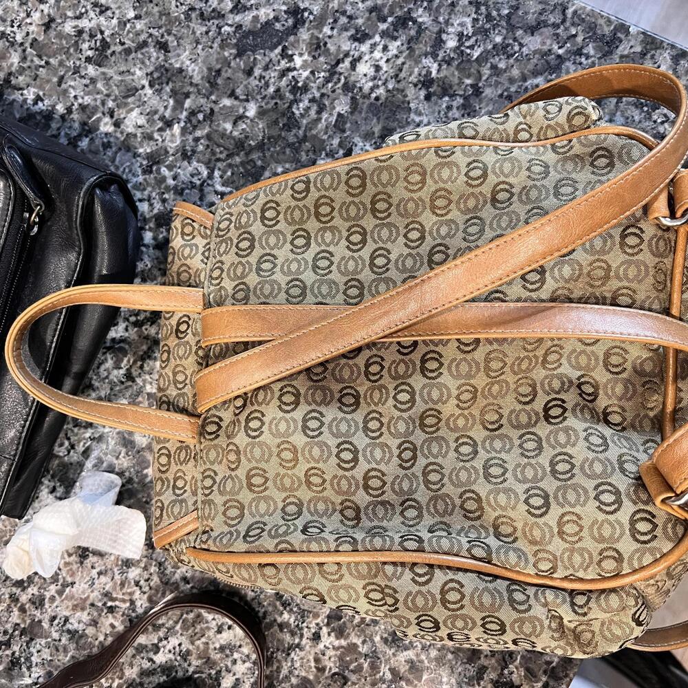 Women's Brown Patterned Backpack With Leather Trim - image 2